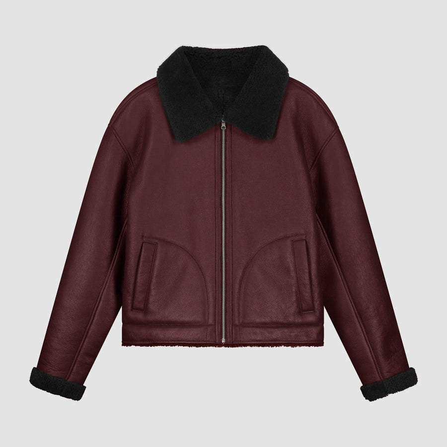 Shearling Leather Jacket - Bordeaux