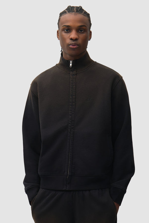 Sunfade Uniform Track Jacket in Black worn by a model, half-body front view