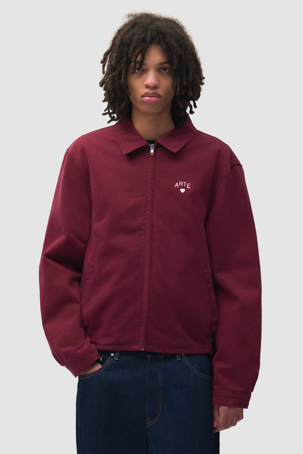 Classic Jacket in Bordeaux worn by a model, half-body front view