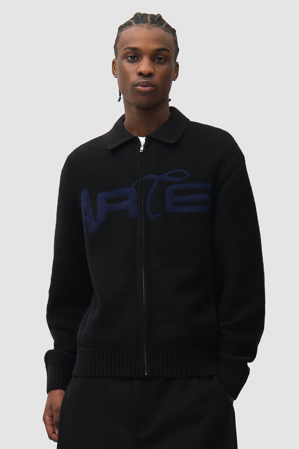Stencil Zip Cardigan - Black