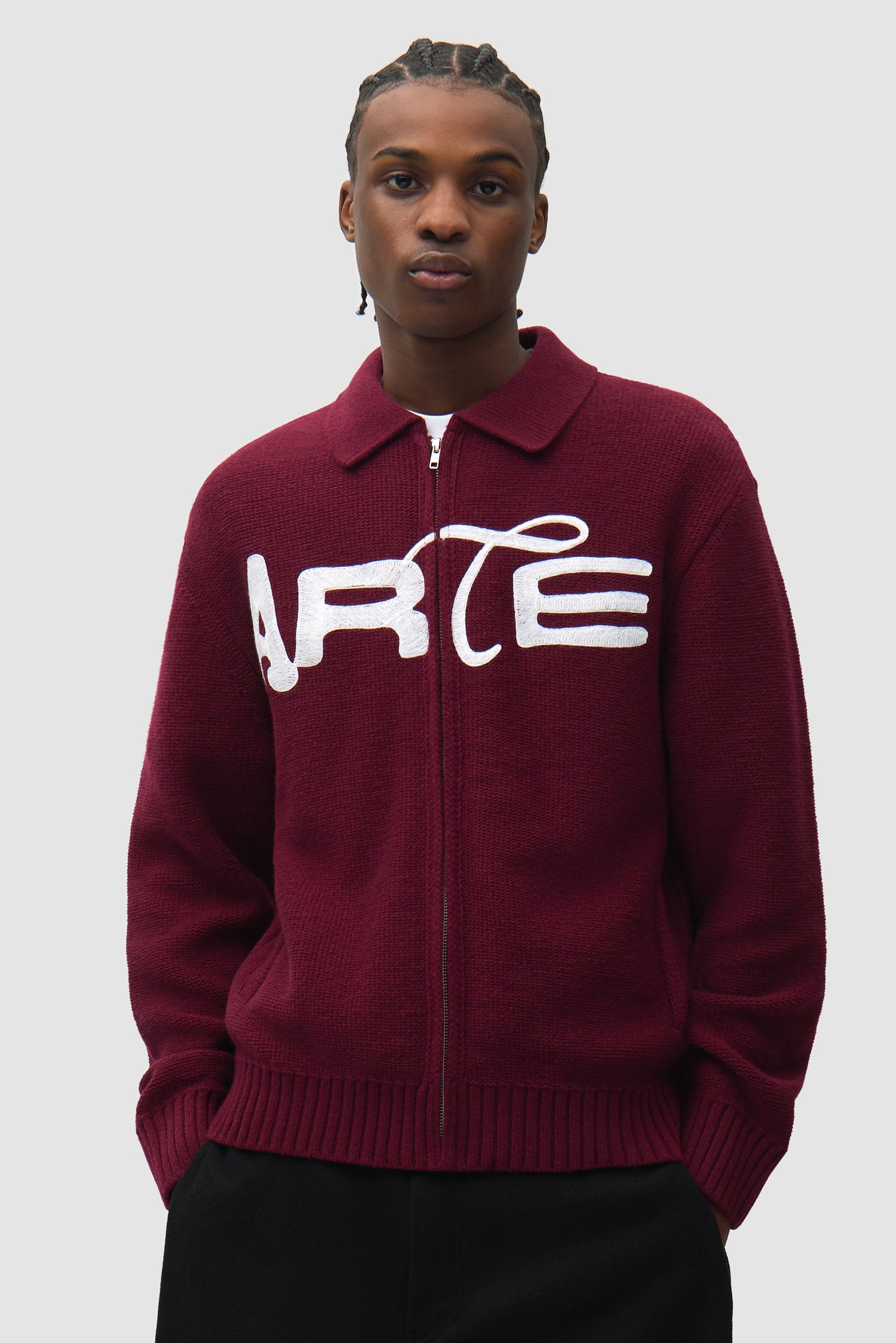 Stencil Zip Cardigan - Bordeaux – Arte Antwerp