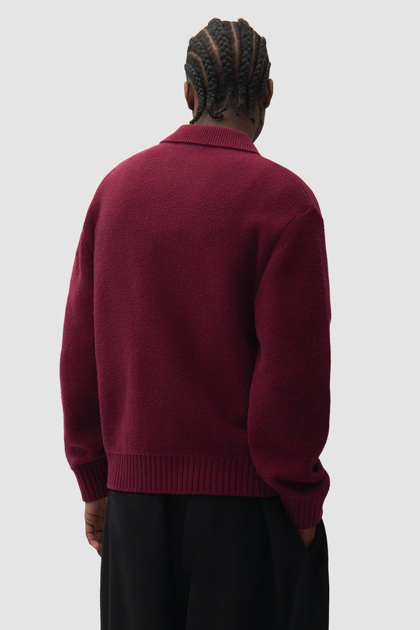 Stencil Zip Cardigan - Bordeaux