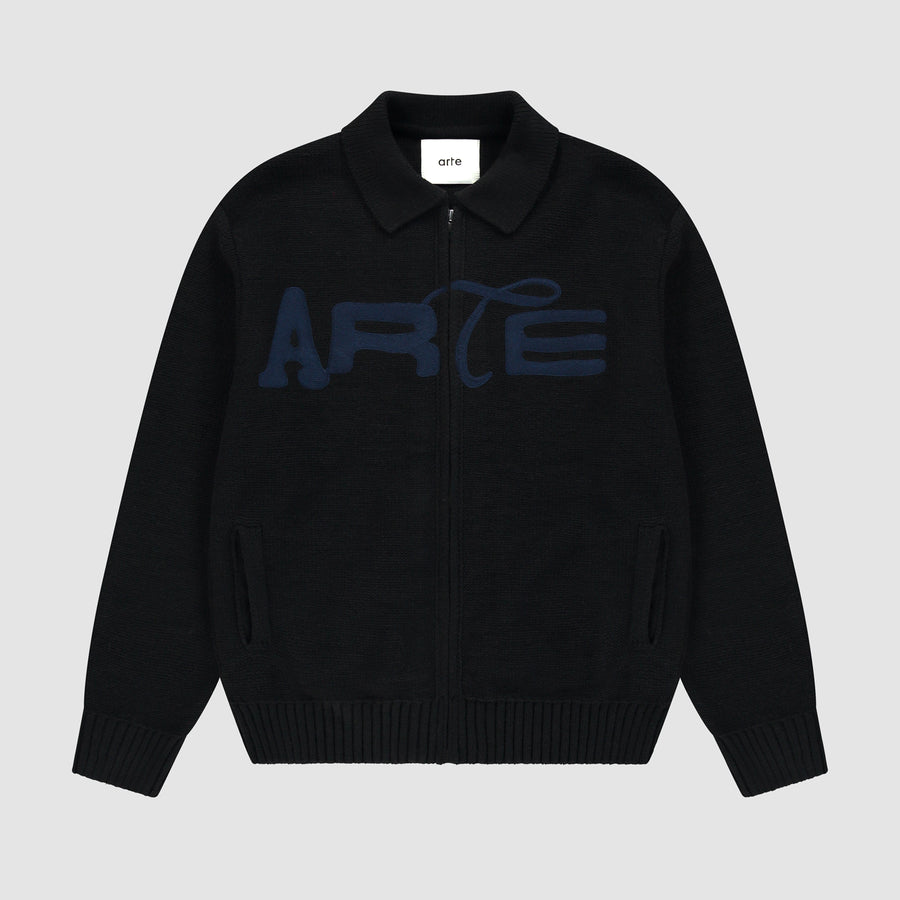 Stencil Zip Cardigan - Black