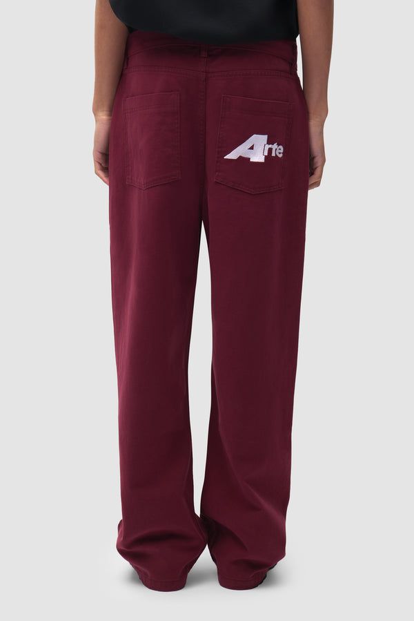 Big A Uniform Pants in Bordeaux worn by a model, half-body front view