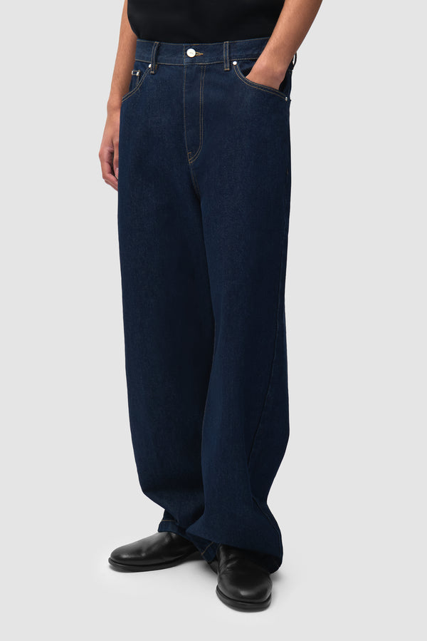 Big A Uniform Denim Pants in Denim worn by a model, half-body front view