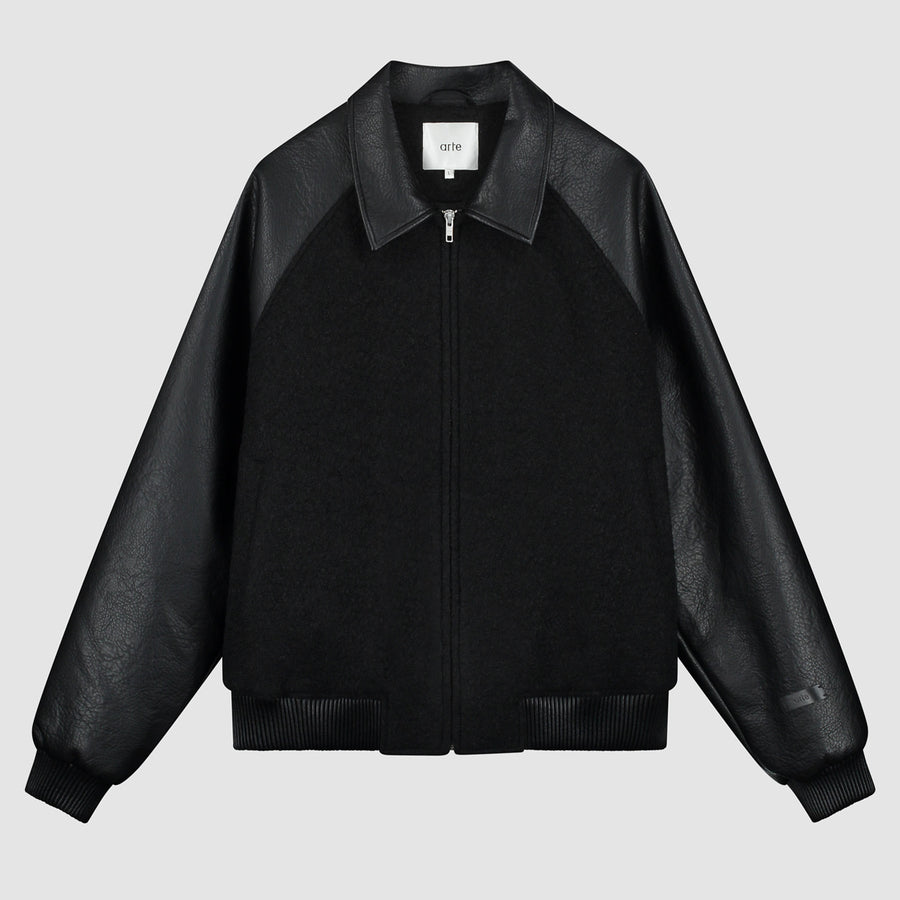 Leather Varsity Jacket - Black