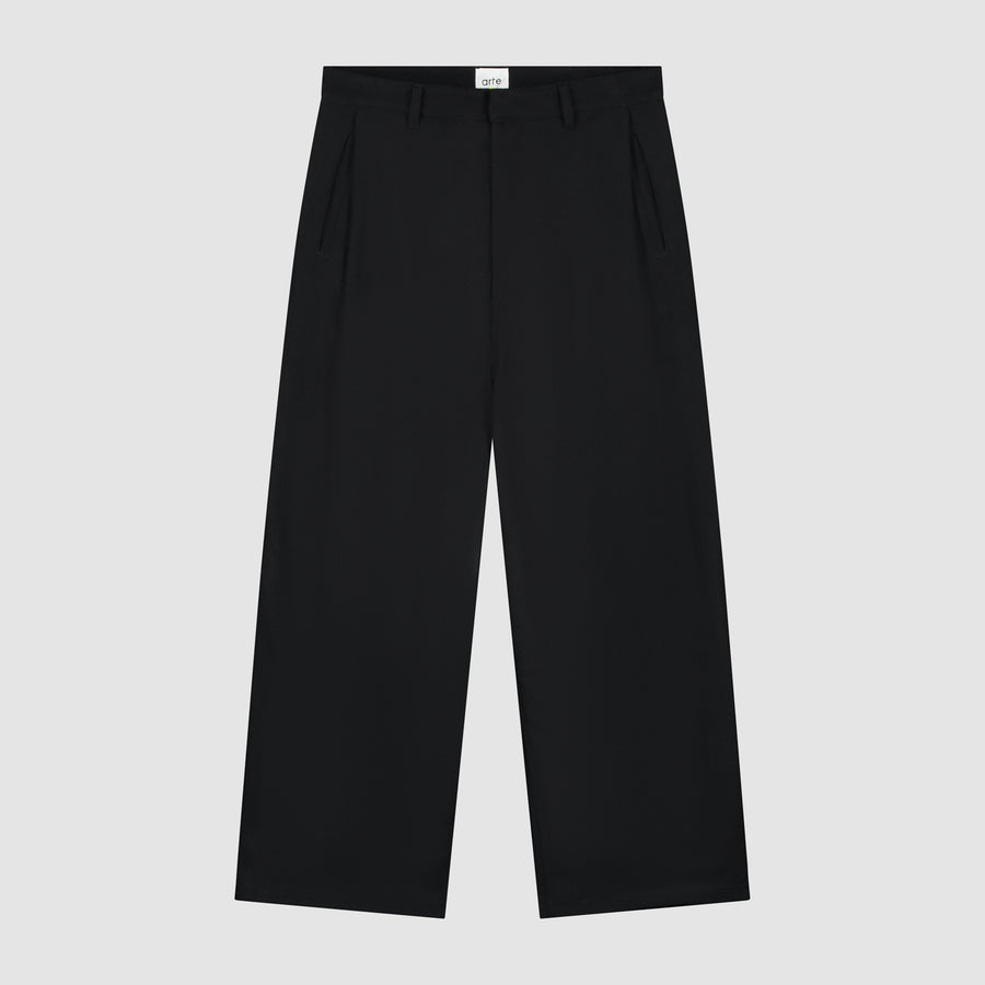 Wool Pleated Gallery Pants - Black