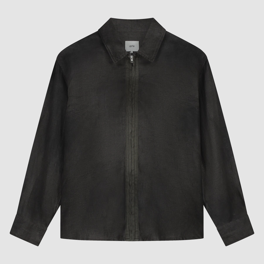 Dusty Linen Zip Shirt - Black