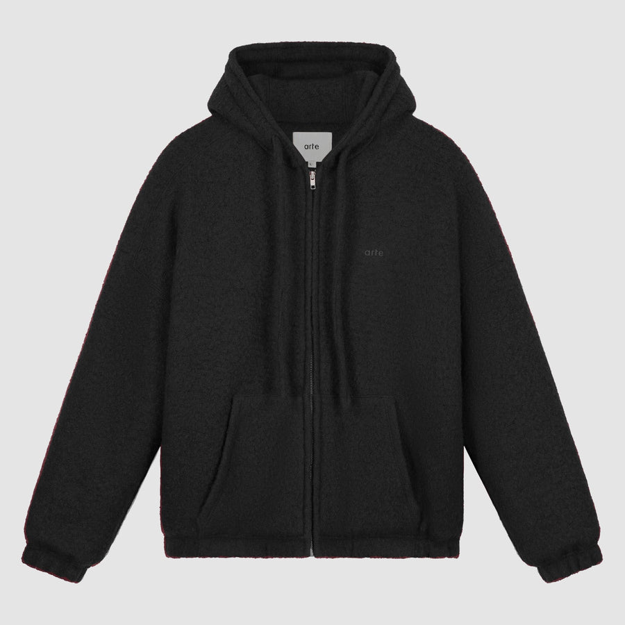 Boiled Wool Hooded Jacket - Black