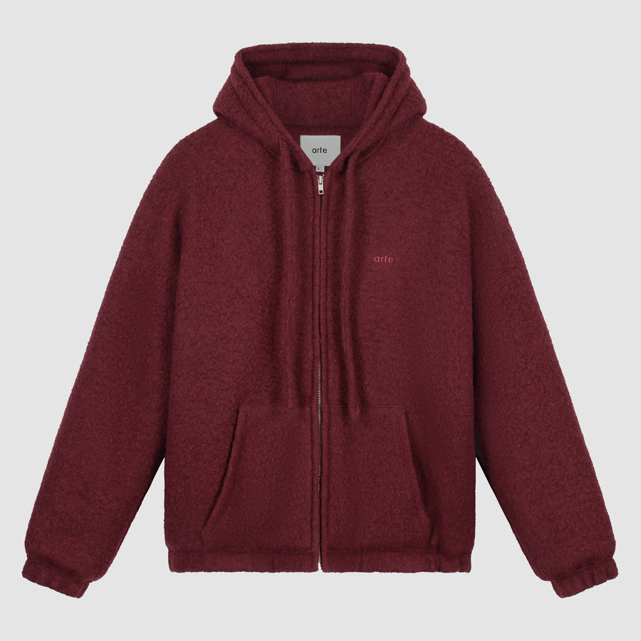 Boiled Wool Hooded Jacket - Bordeaux