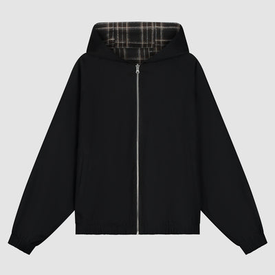 Reversible Plaid Hooded Jacket - Black