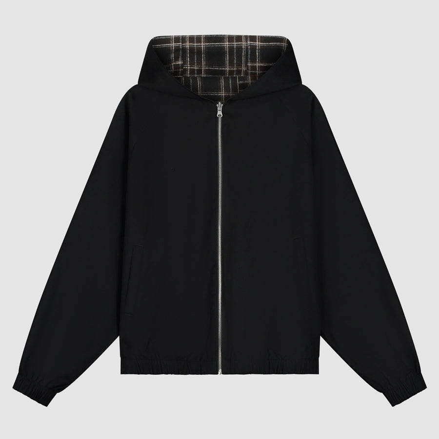 Reversible Plaid Hooded Jacket - Black