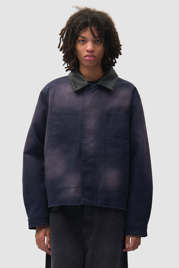 Sunfade Atelier Jacket in Navy worn by a model, half-body front view