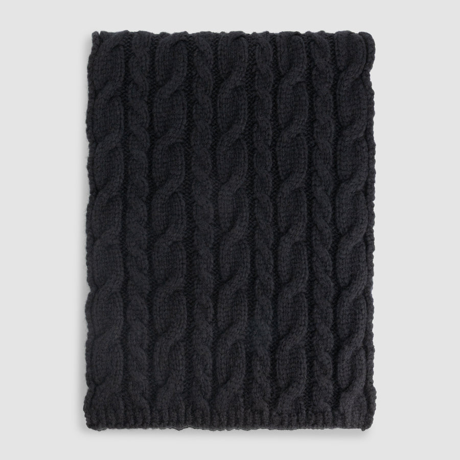Wool Cable Knit Scarf - Black