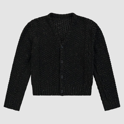 Speckle Cable Knit Cardigan - Black