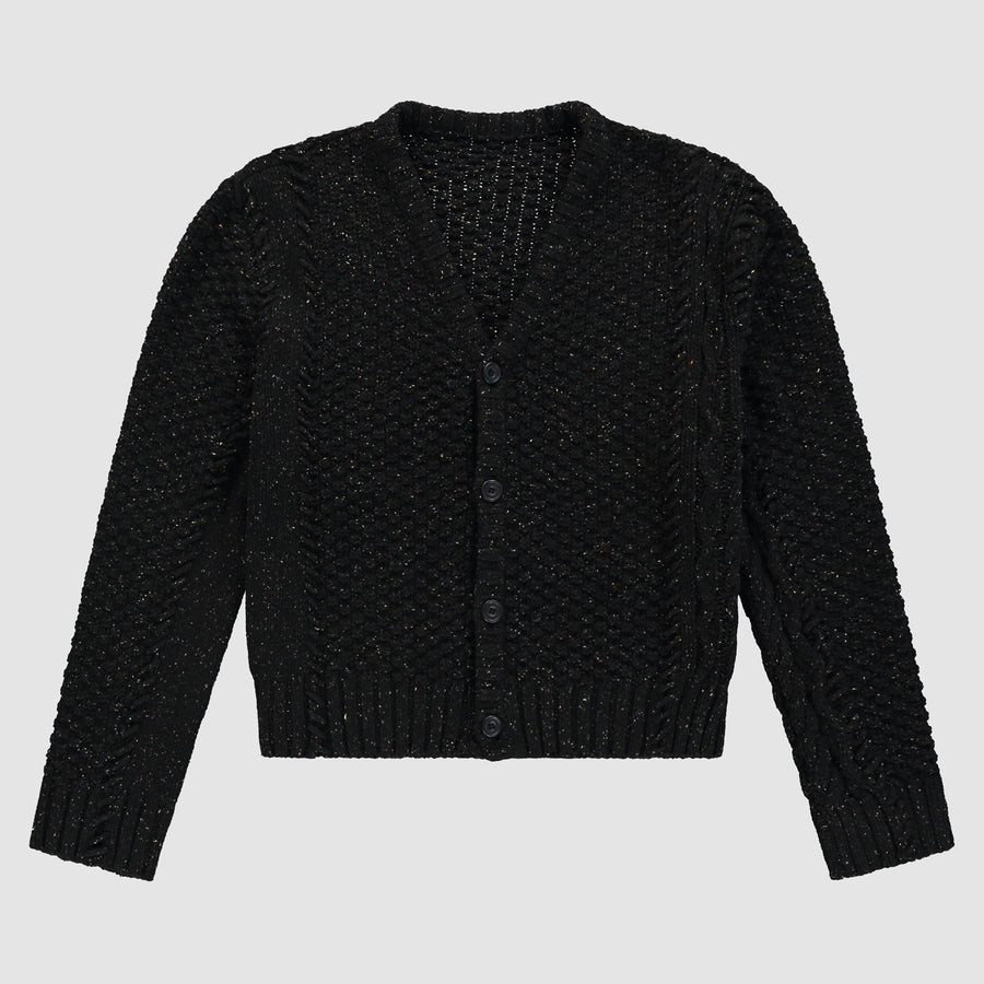 Speckle Cable Knit Cardigan - Black