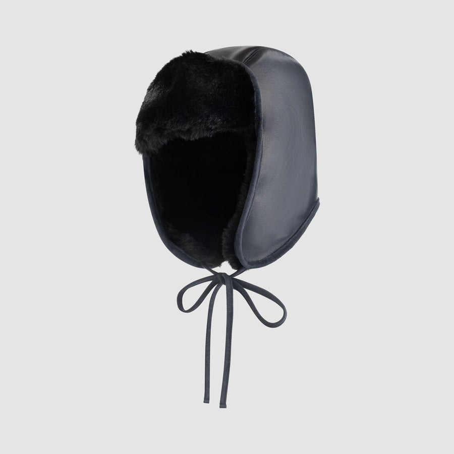Shearling Leather Aviator Cap - Navy