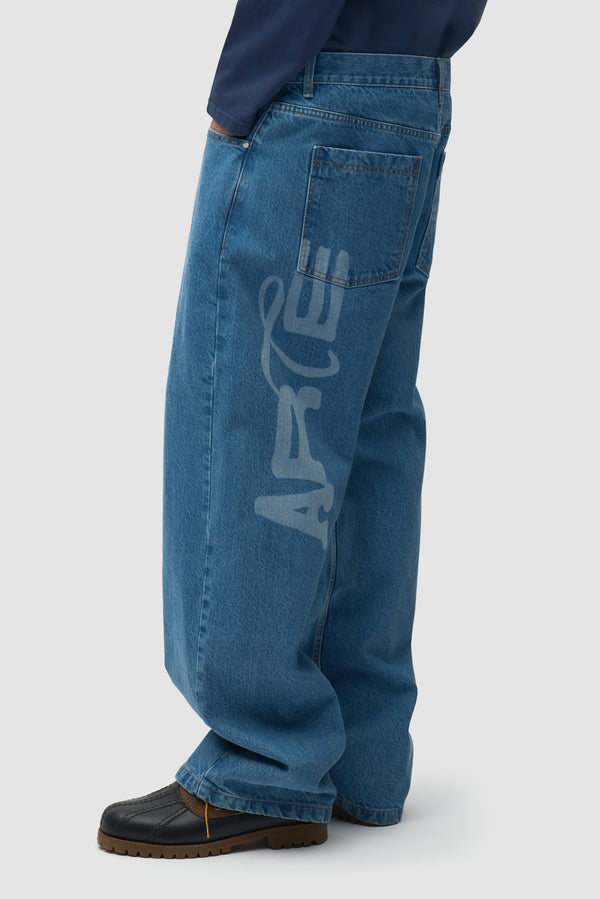 Stencil Uniform Denim Pants - Denim Bleach