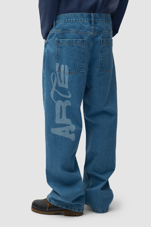 Stencil Uniform Denim Pants - Denim Bleach