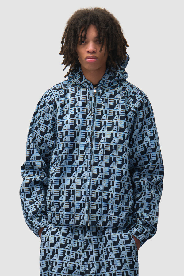 Allover Square Denim Jacket in Denim worn by a model, half-body front view