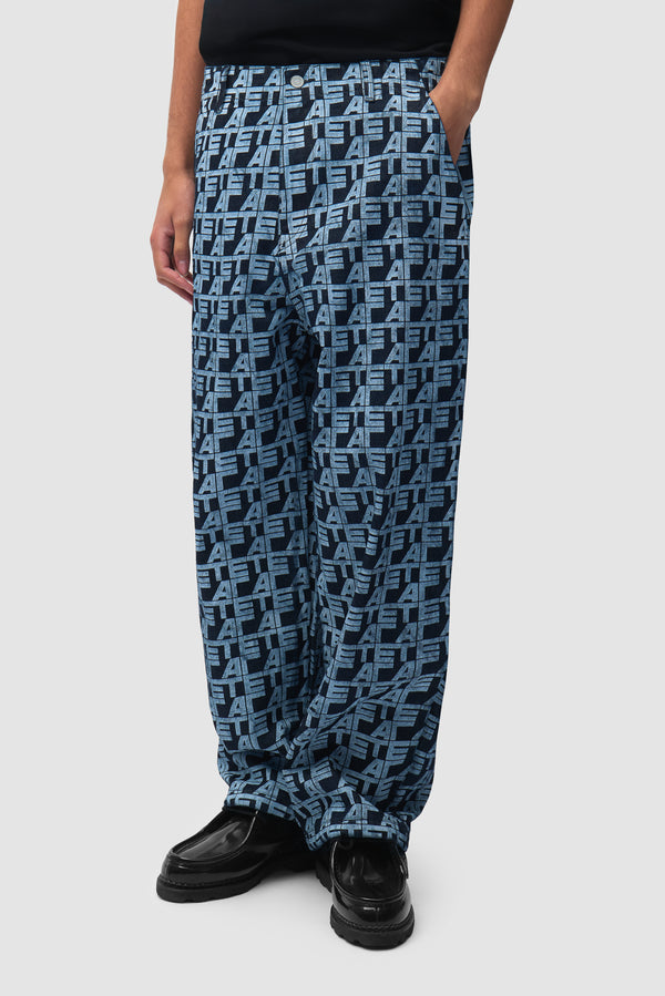Allover Square Pants in Denim worn by a model, half-body front view