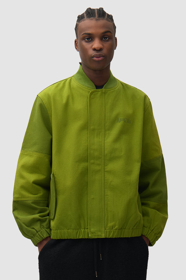 Canvas Panel Bomber Jacket - Green