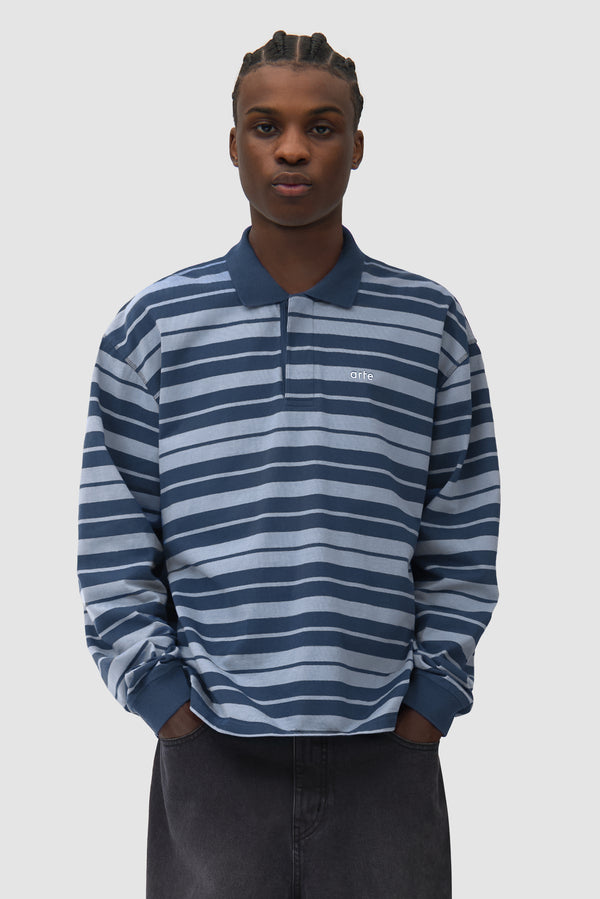 Striped Polo - Navy/Light Blue