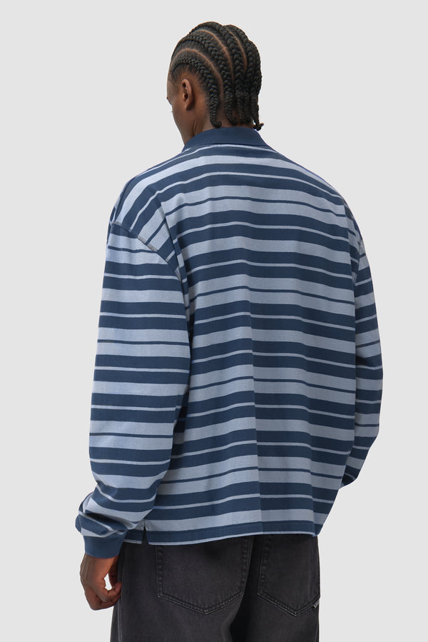 Striped Polo - Navy/Light Blue