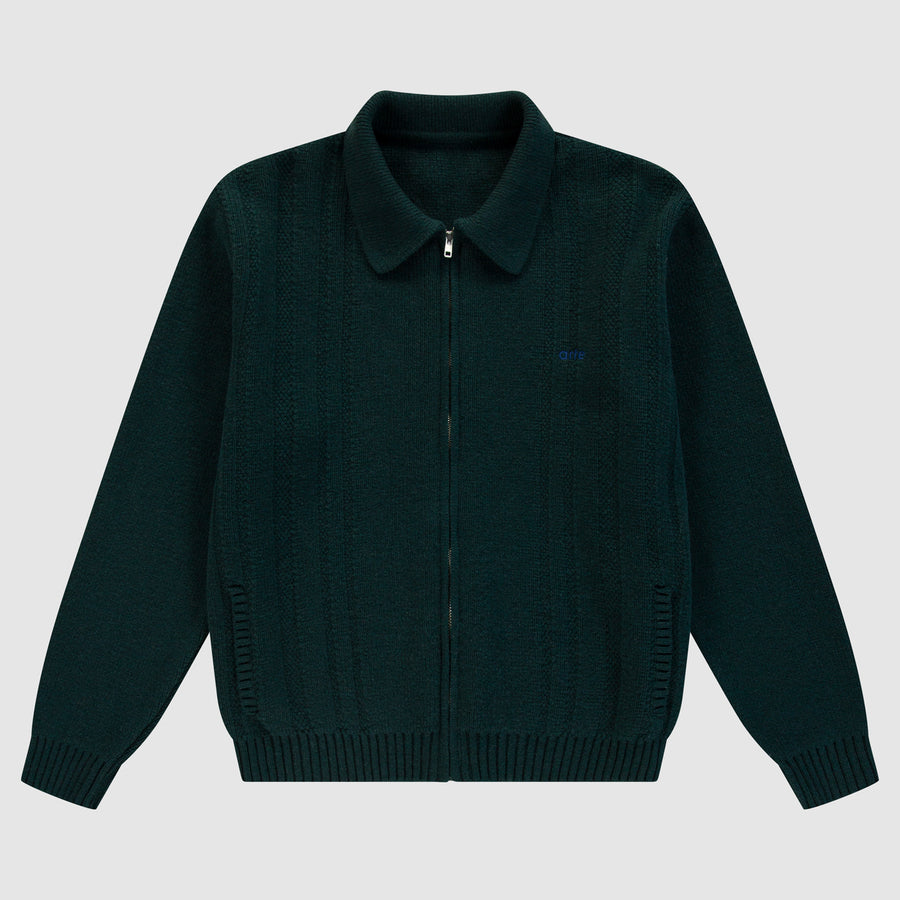 Cable Knit Zip Cardigan - Green
