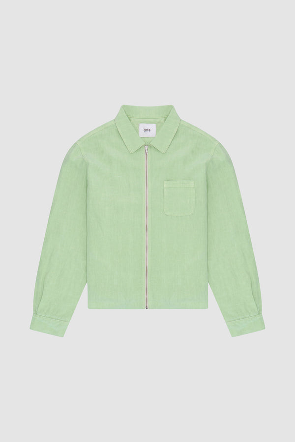 Jan Linnen Jacket in Green, front view