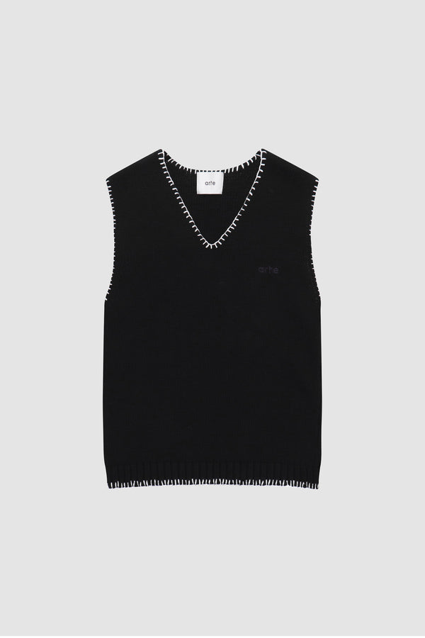 Karl Stitching Vest in Navy, front view