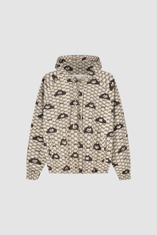 Hand Heart Print Jacket in Cream/Brown, front view