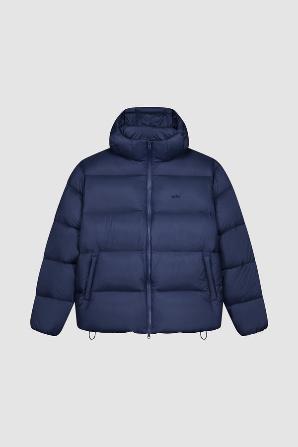 Hooded Puffer in Navy, Front view