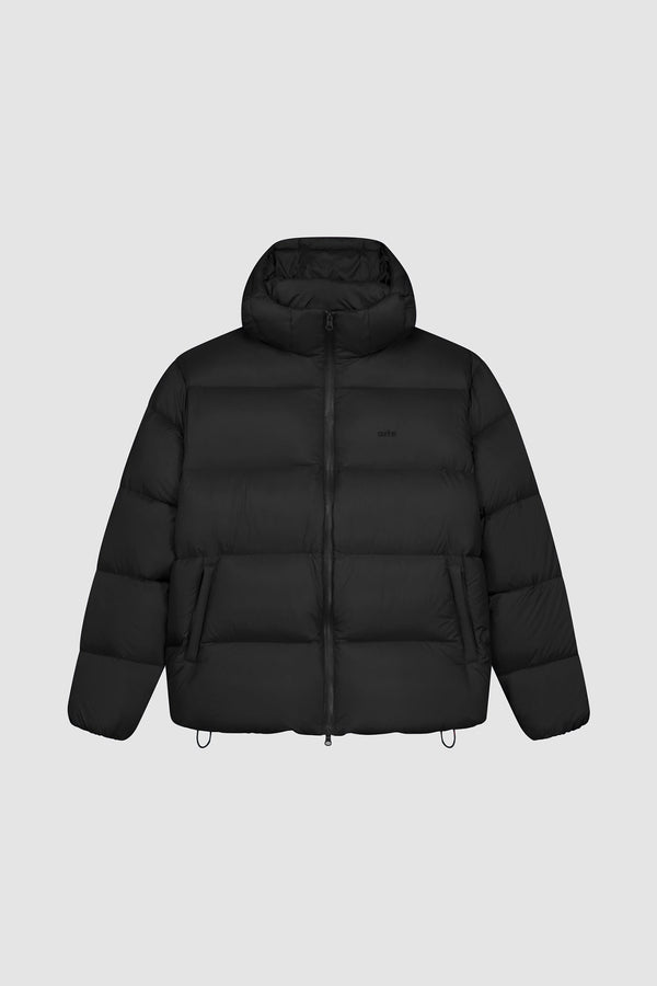 Hooded Puffer in Black, Front view