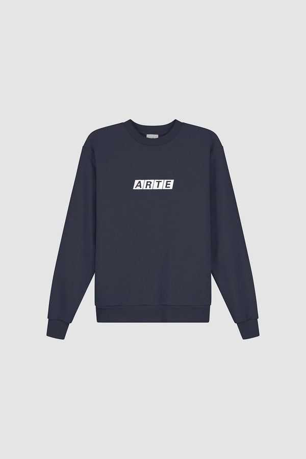 Module / Boxed / Cube Crewneck in Navy, Front view