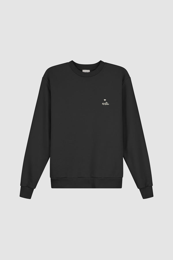 Heart Crewneck in Black, front view