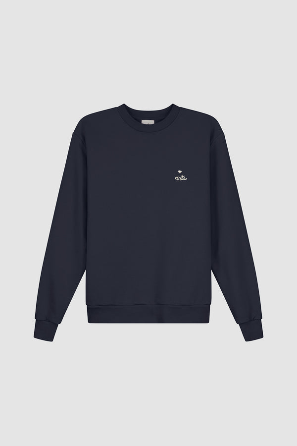 Heart Crewneck in Navy, front view
