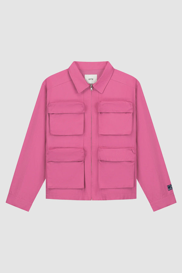 3D Pockets Cotton Jacket in Pink, front view