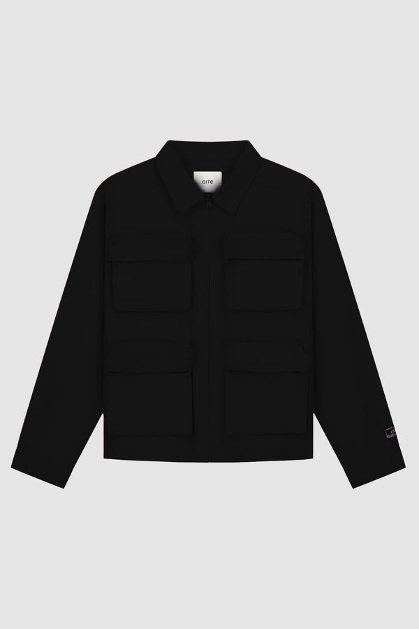 3D Pockets Cotton Jacket in Black, front view