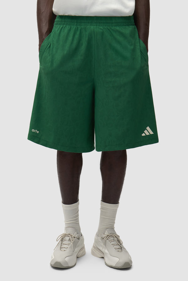 Arte for adidas Shorts in Green worn by a model, half-body front view