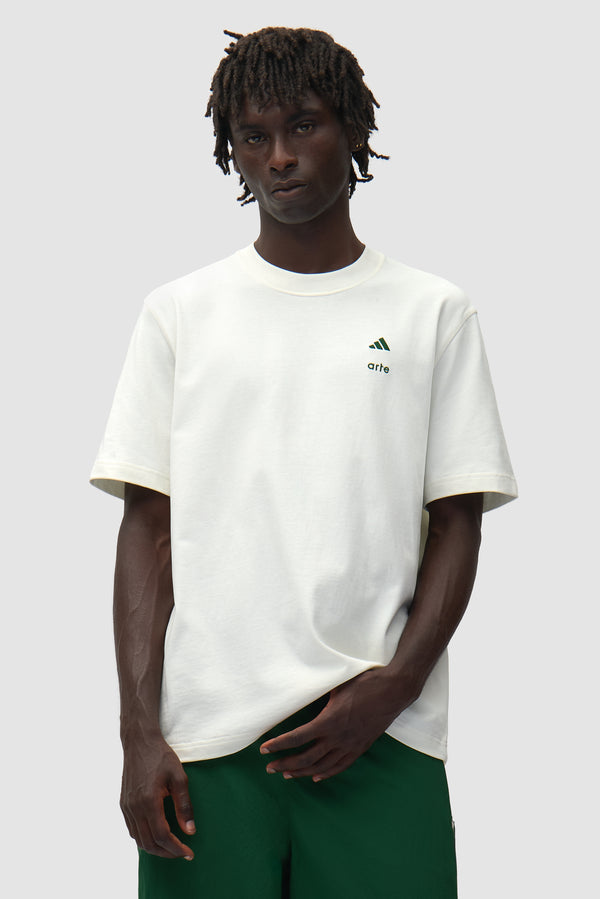 Arte for adidas T-shirt in Off White worn by a model, full-body front view