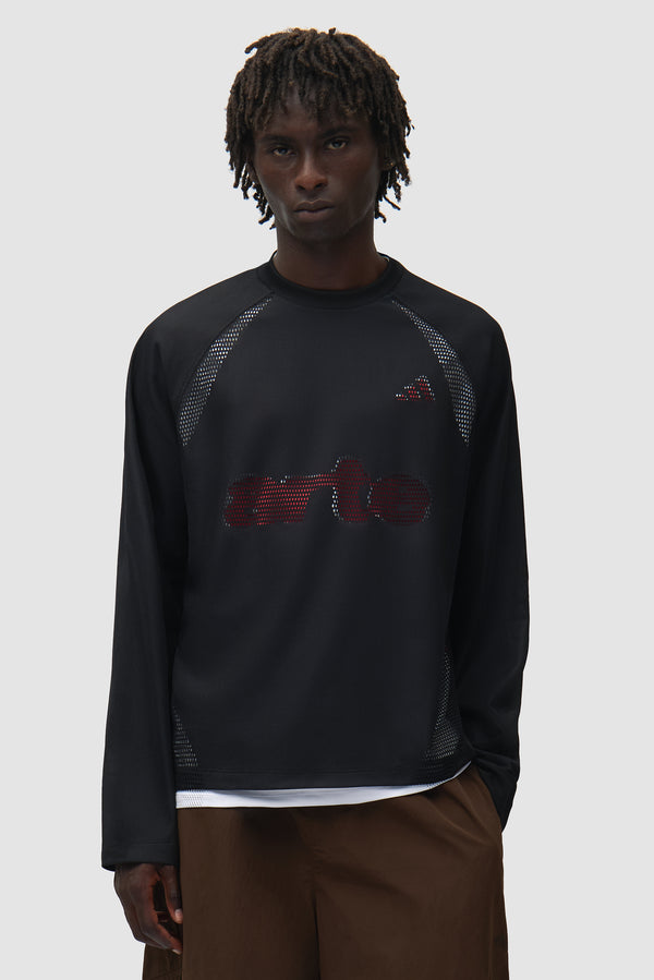 Arte for adidas Double Layer Jersey in White/Black worn by a model, half-body front view