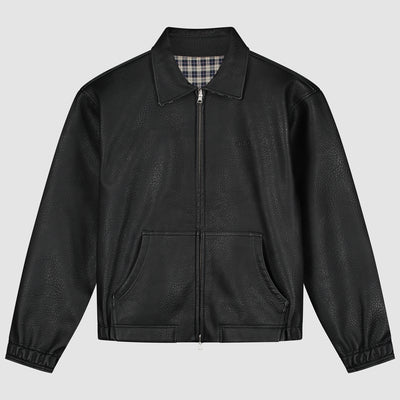 Reversible Plaid Leather Jacket - Black/Plaid