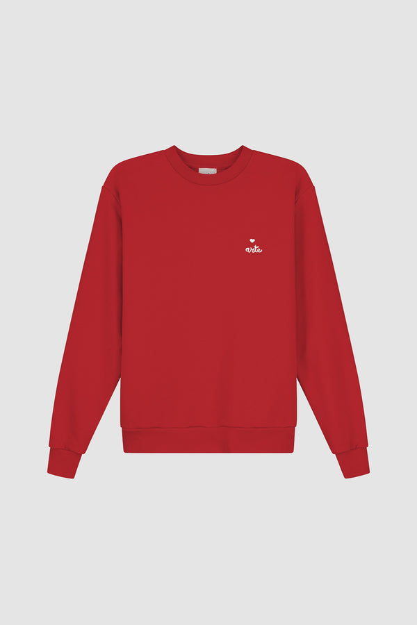 Heart Crewneck in Red, front view
