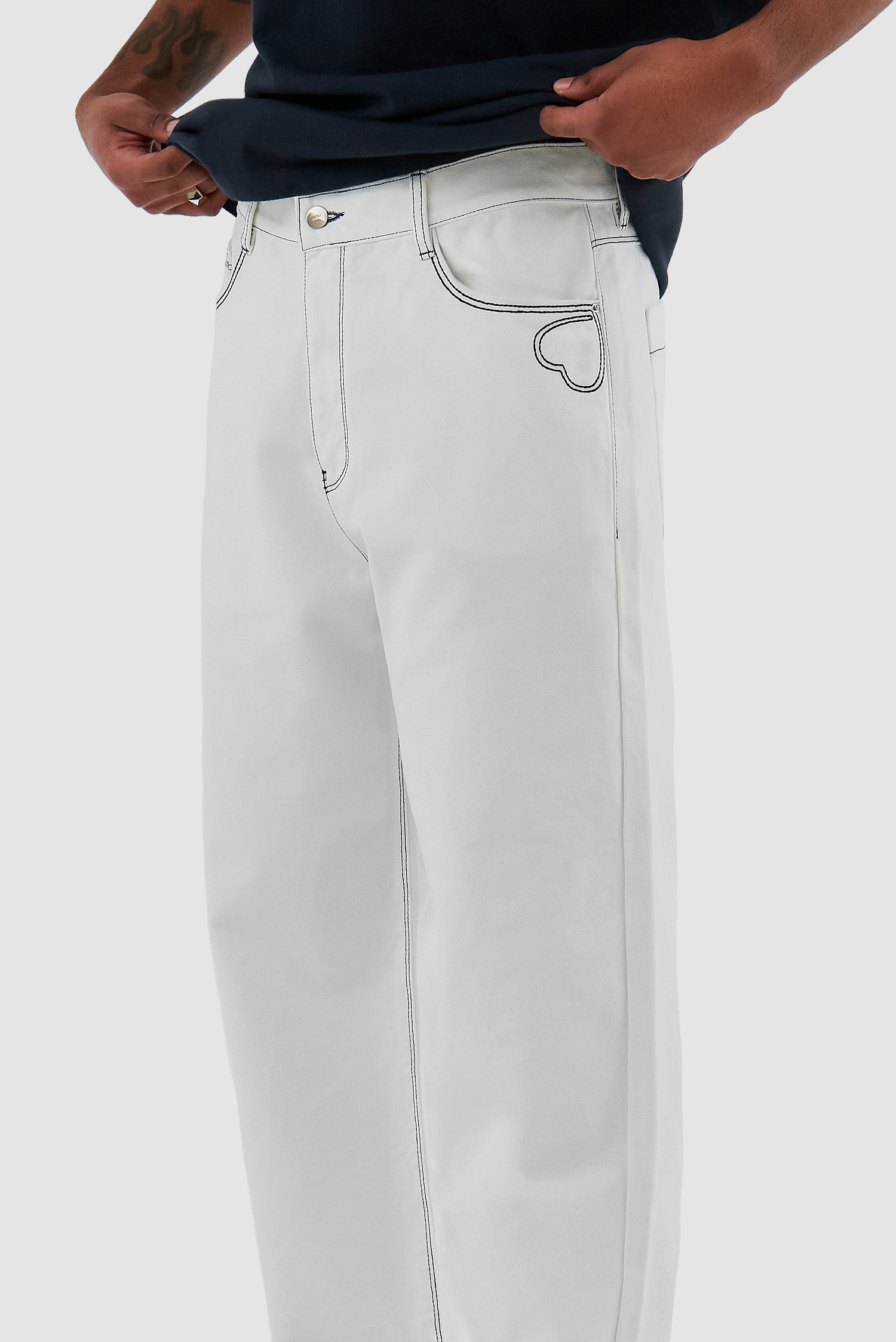 Poage Heart Detail Pants - White