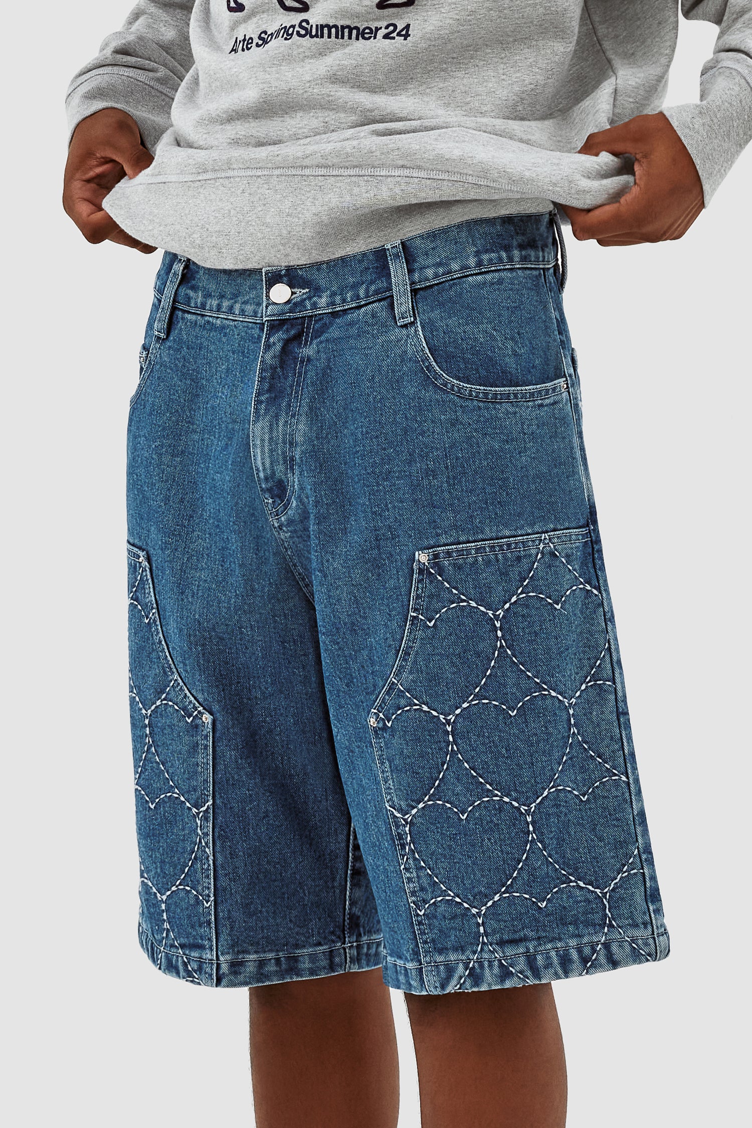 Serena Heart Shorts - Denim Bleach