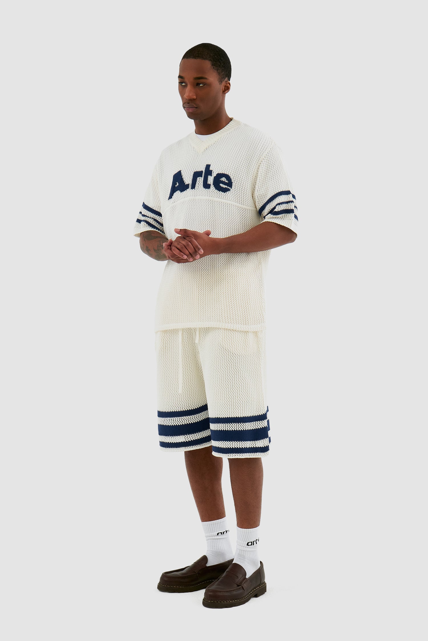 Shane Knit Stripe Short - White