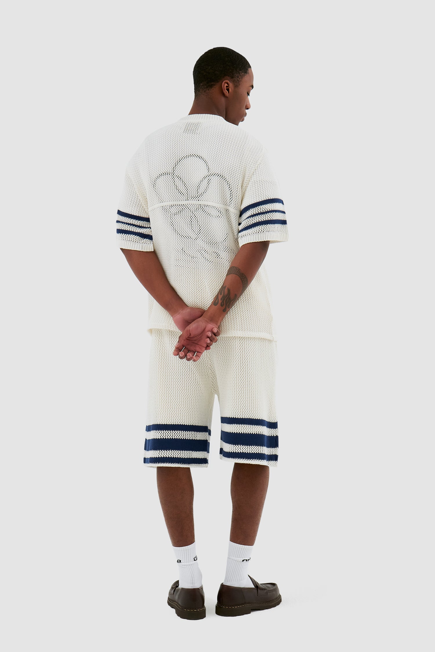 Shane Knit Stripe Short - White