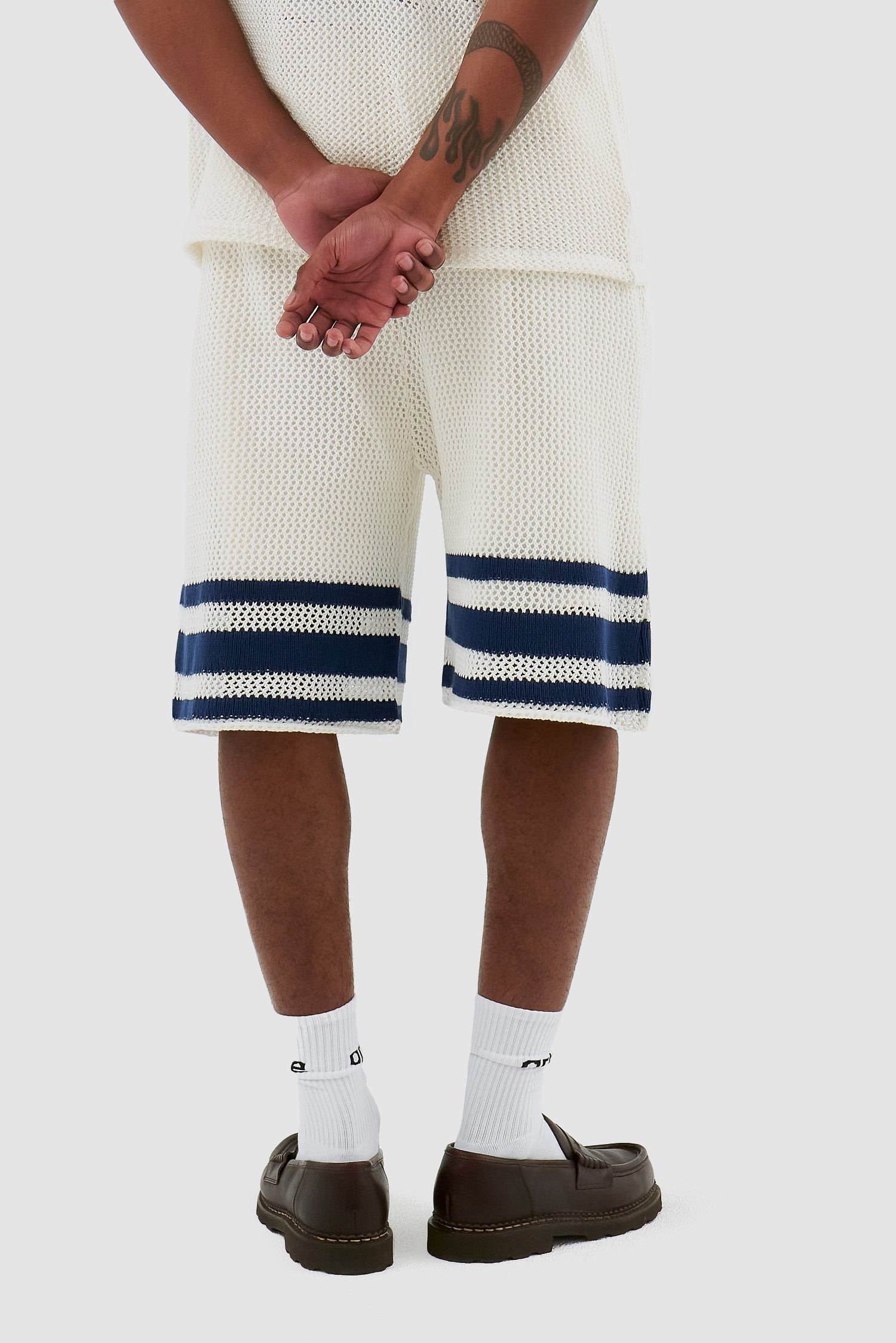 Shane Knit Stripe Short - White