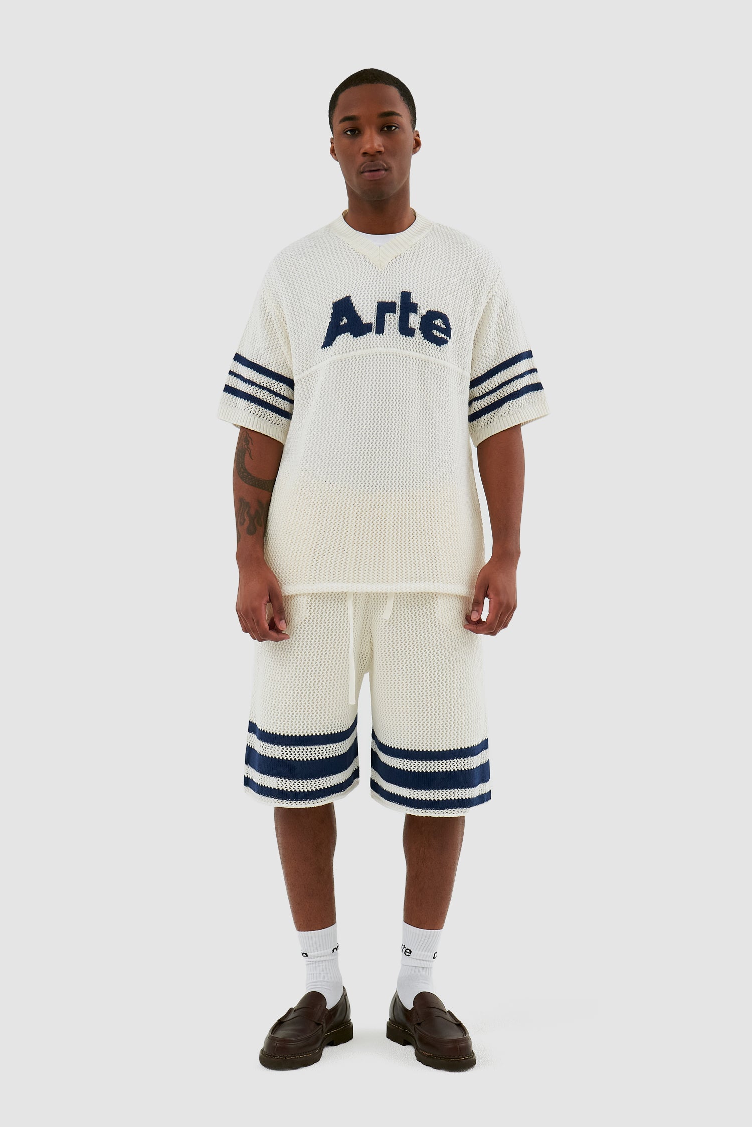Shane Knit Stripe Short - White